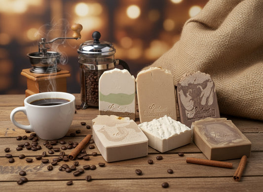 Assorted bars of soap with unique designs on a wooden surface
